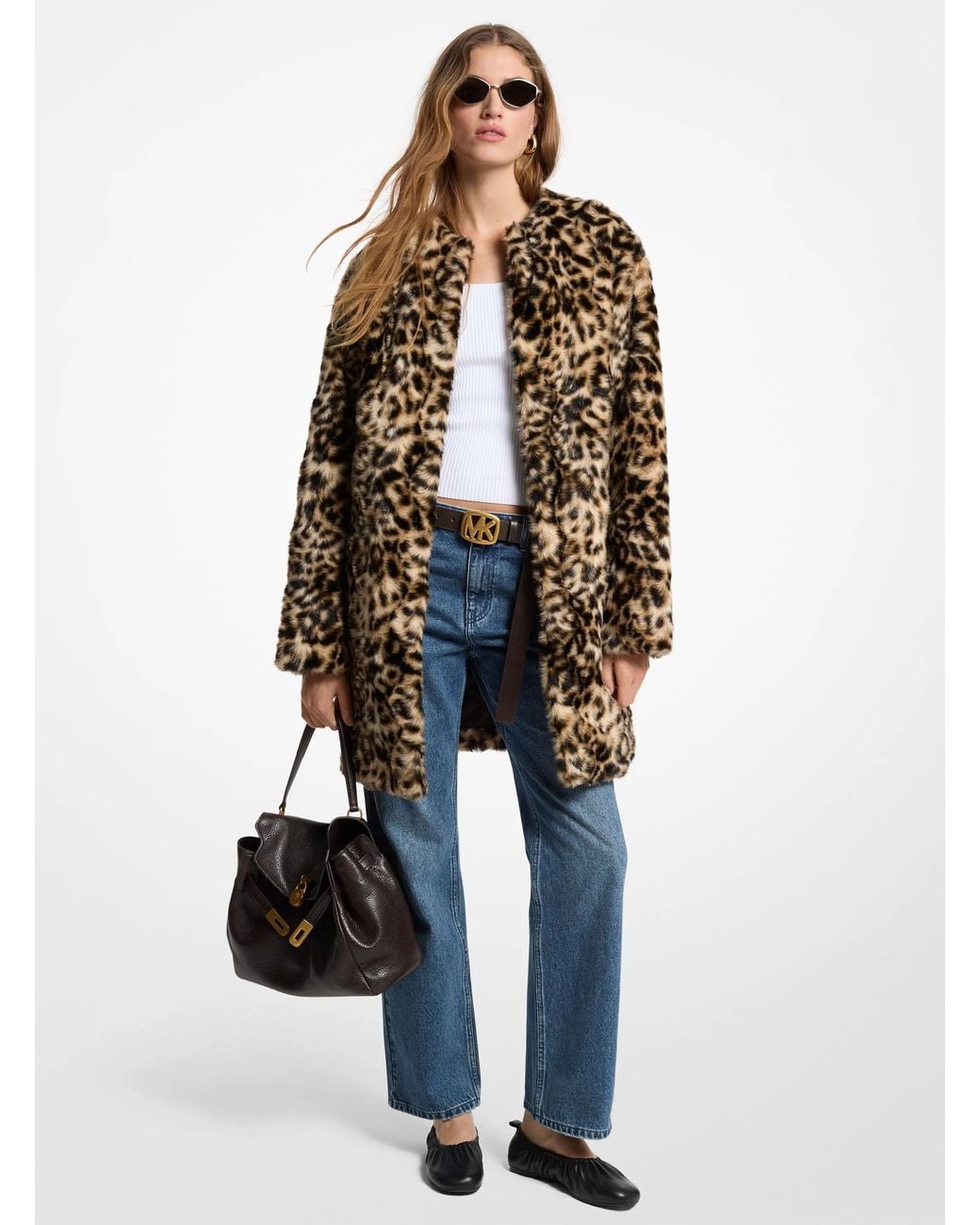 Michael Kors White Michael Kors Leopard Faux Fur Coat