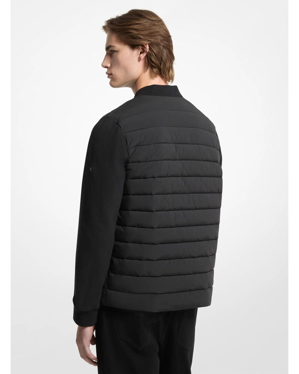Michael Kors Black Mixed-Media Quilted Bomber Jacket for men