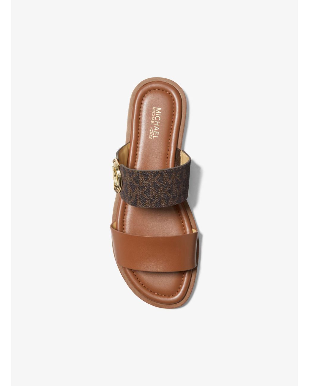 MICHAEL Michael Kors Mk Vera Leather And Signature Logo Slide Sandal in Brown Lyst UK