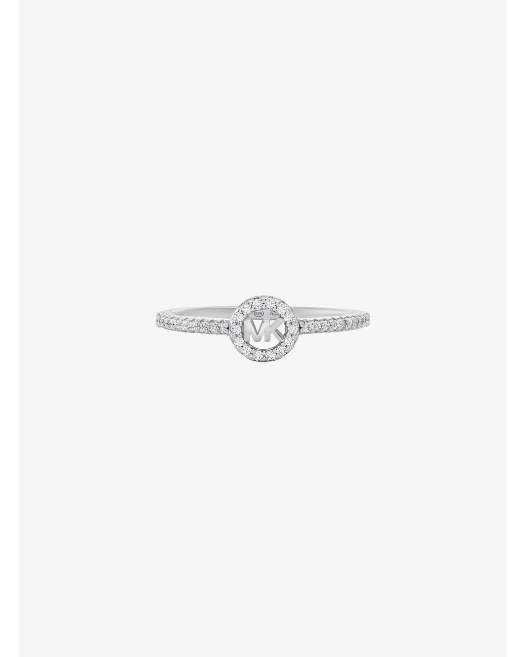 Michael Kors White Mk Fulton Precious Metal-Plated Pavé Logo Charm Ring