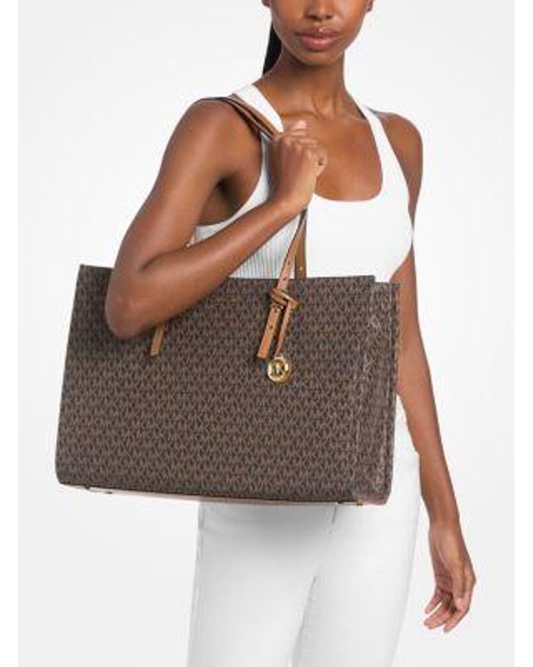 MICHAEL Michael Kors Brown Mk Zadie Large Signature Logo Printed Tote Bag