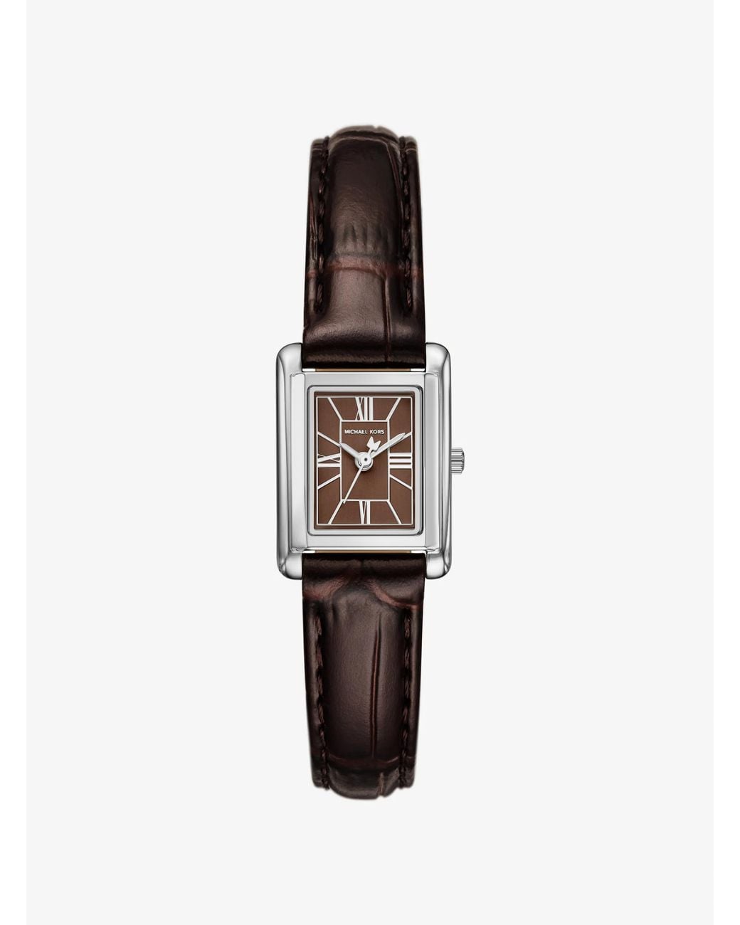 Michael Kors White Petite Essex-Tone And Crocodile Embossed Leather Strap Watch
