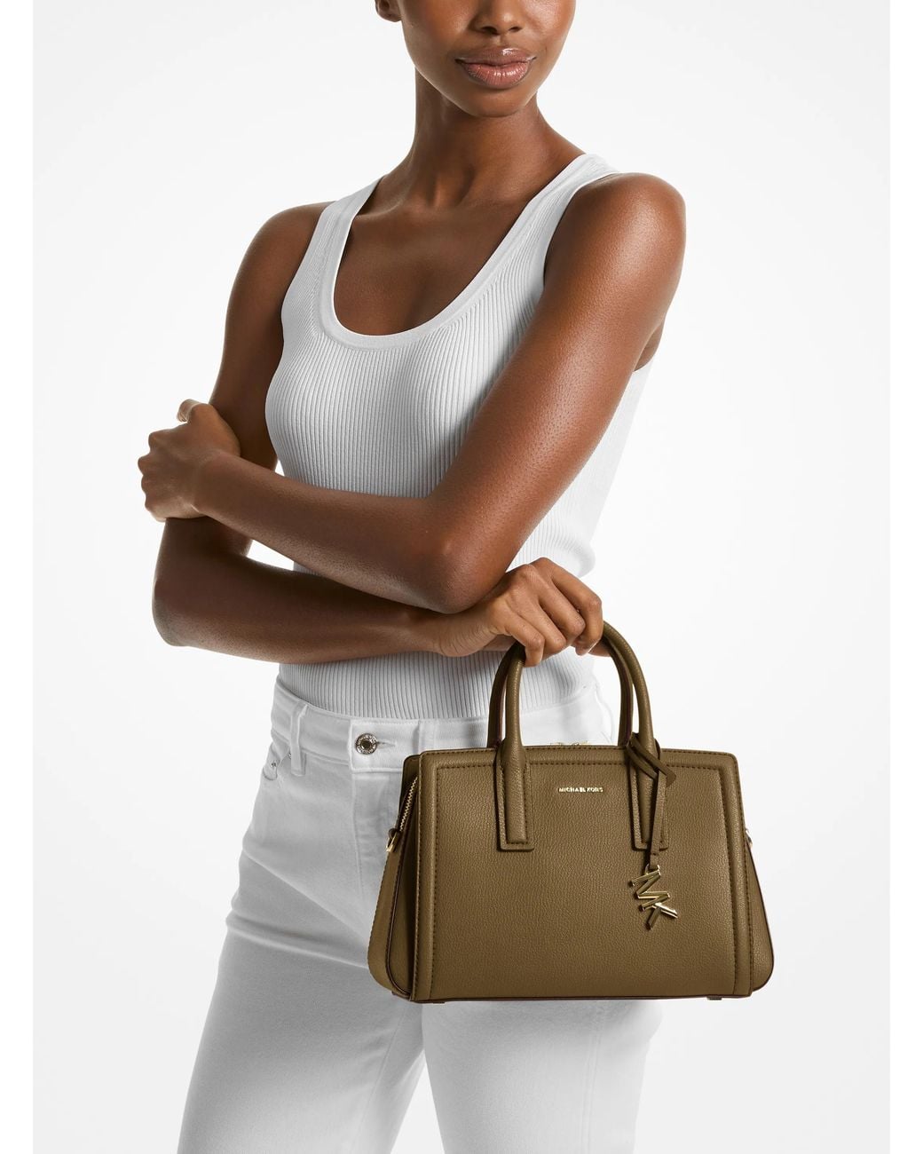 MICHAEL Michael Kors Green Mk Laila Small Pebbled Leather Satchel