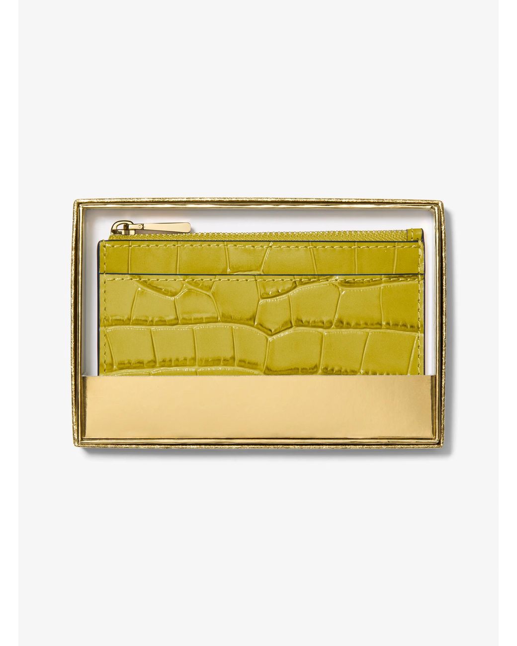 MICHAEL Michael Kors Yellow Mk Jet Set Small Crocodile Embossed Leather Card Case