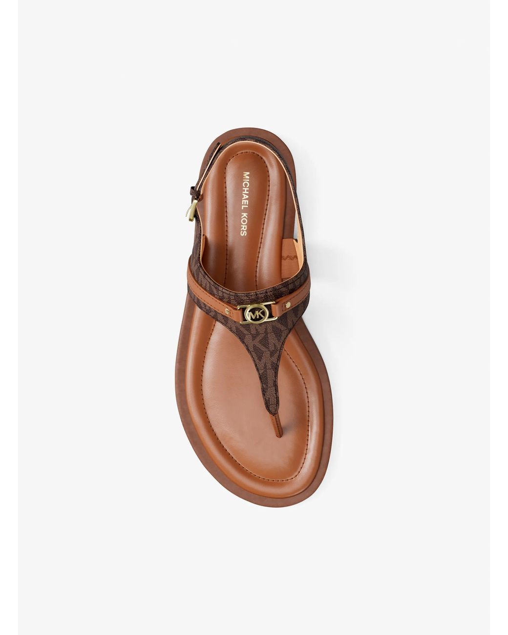 MICHAEL Michael Kors Brown Mk Mandy Signature Logo T-Strap Sandal