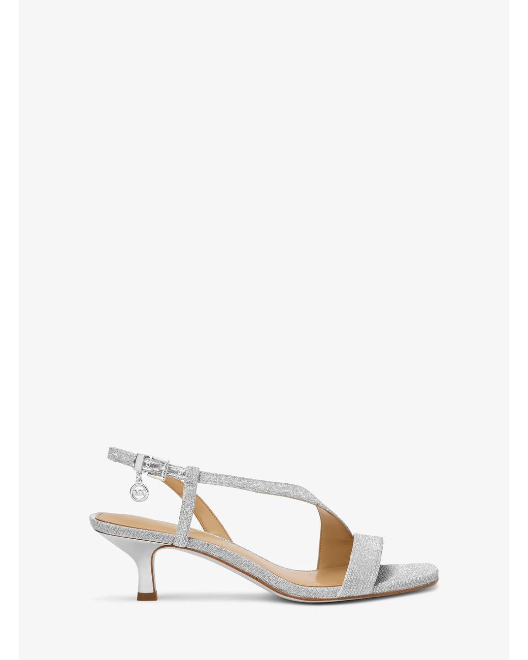 MICHAEL Michael Kors White Mk Jaida Glitter Chain Mesh Kitten Heel Sandal