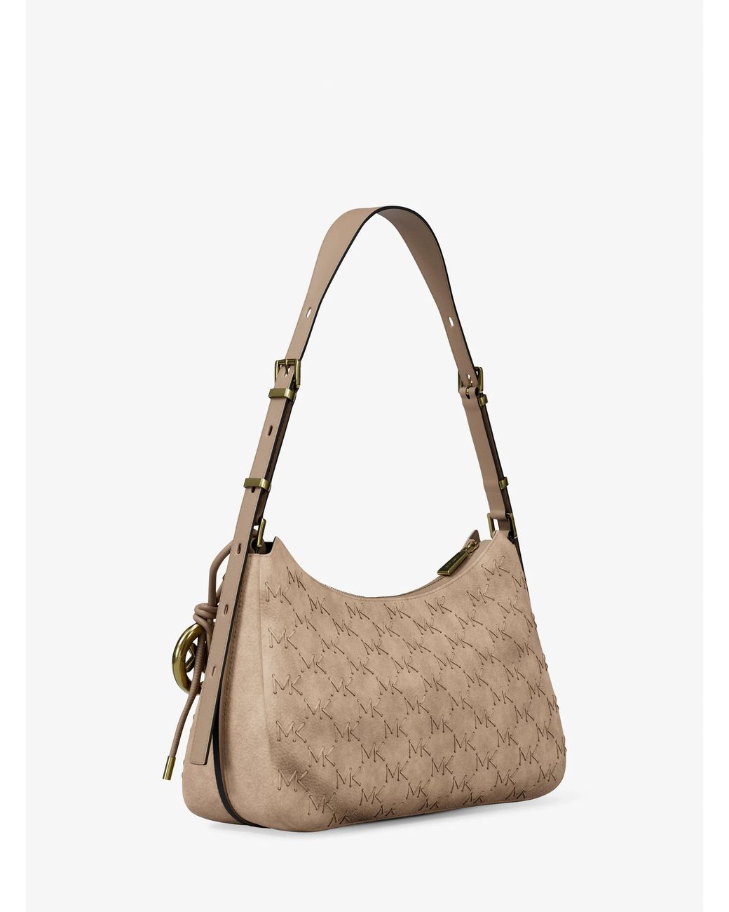 Michael Kors Natural Nolita Medium Whipstitched Logo Leather Shoulder Bag