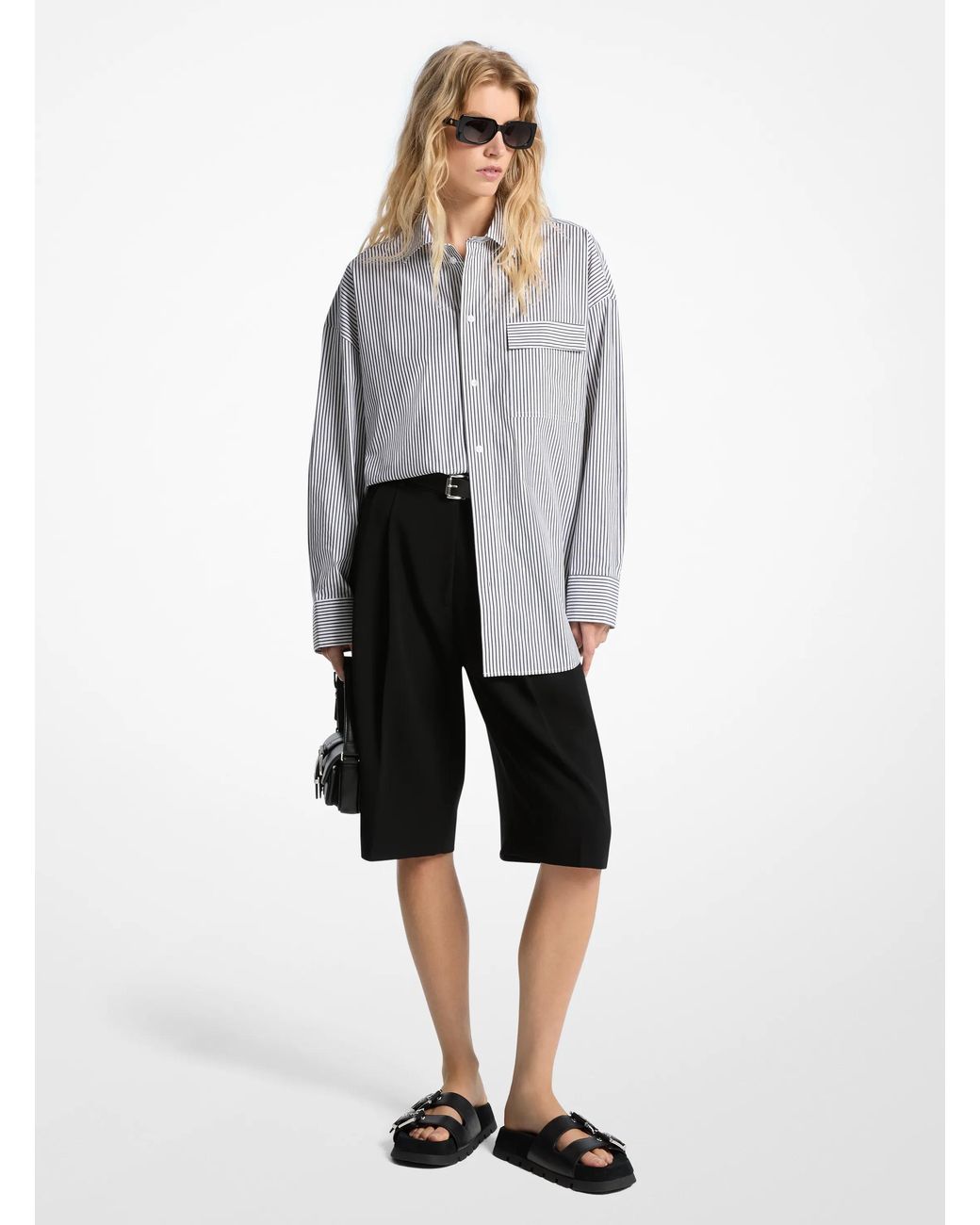 Michael Kors Gray Mk Oversized Striped Stretch Cotton Poplin Shirt for men