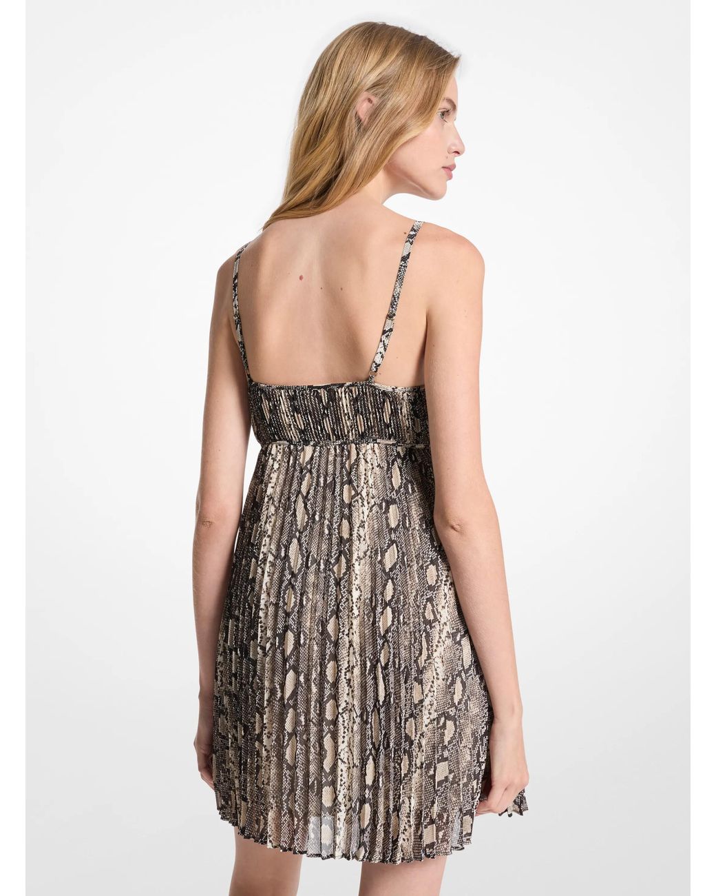 MICHAEL Michael Kors White Mk Snake Print Georgette Pleated Slip Dress
