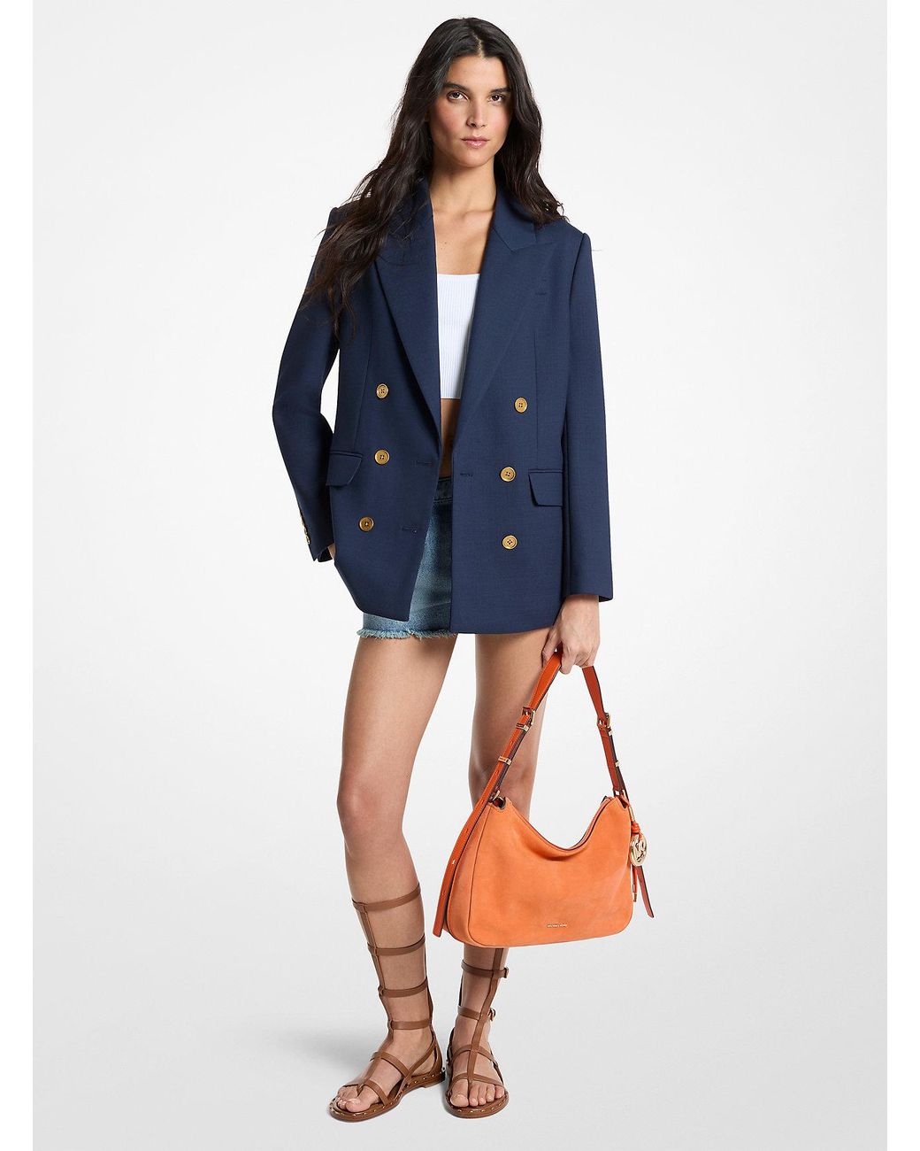 MICHAEL Michael Kors Blue Oversized Stretch Wool Blend Twill Blazer