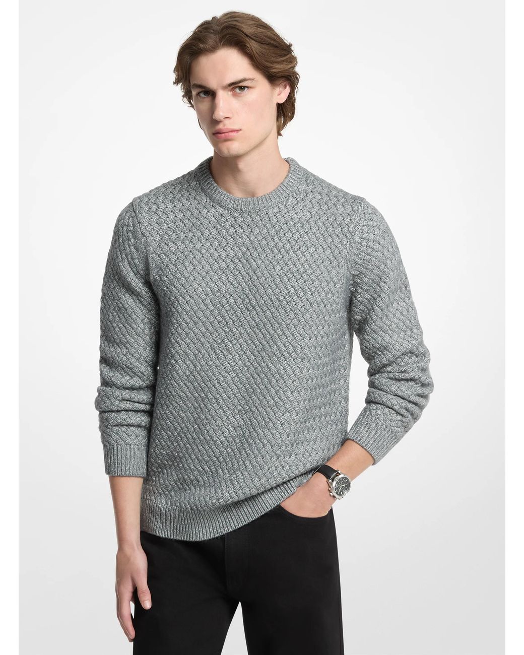 Michael Kors Gray Mk Crosshatch Cotton Blend Jumper for men