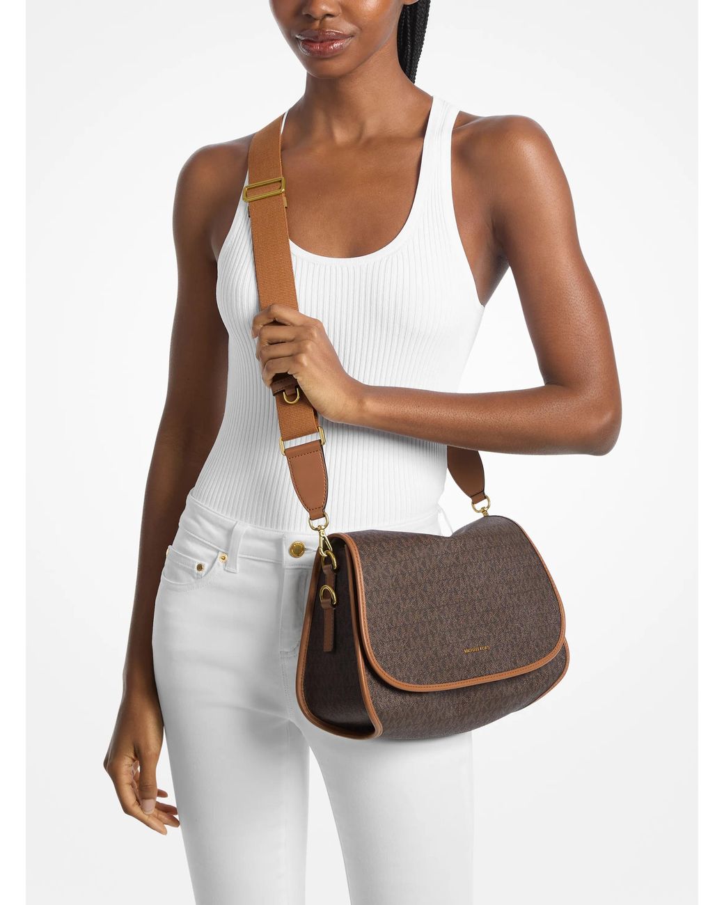 MICHAEL Michael Kors Brown Mk Holmes Medium Signature Logo Convertible Messenger Bag