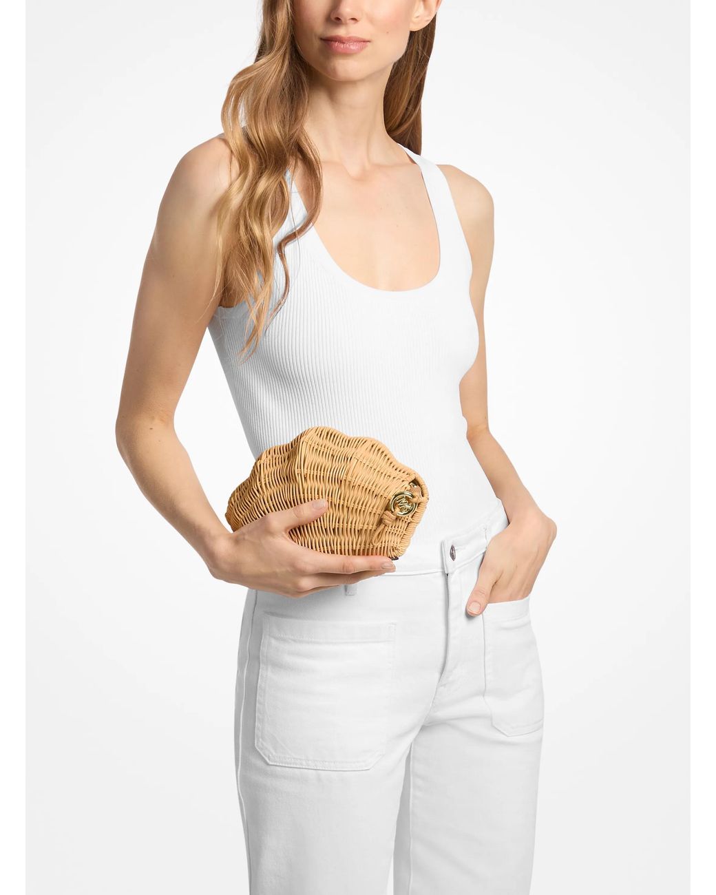 Mk Rattan Michael Kors Mk Shelly Rattan Clutch in Natural | Lyst