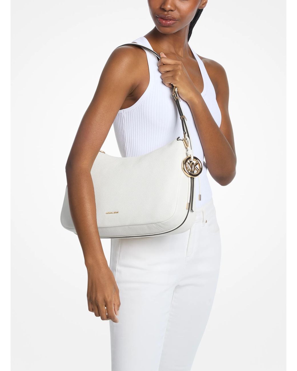 MICHAEL Michael Kors White Mk Nolita Medium Pebbled Leather Shoulder Bag