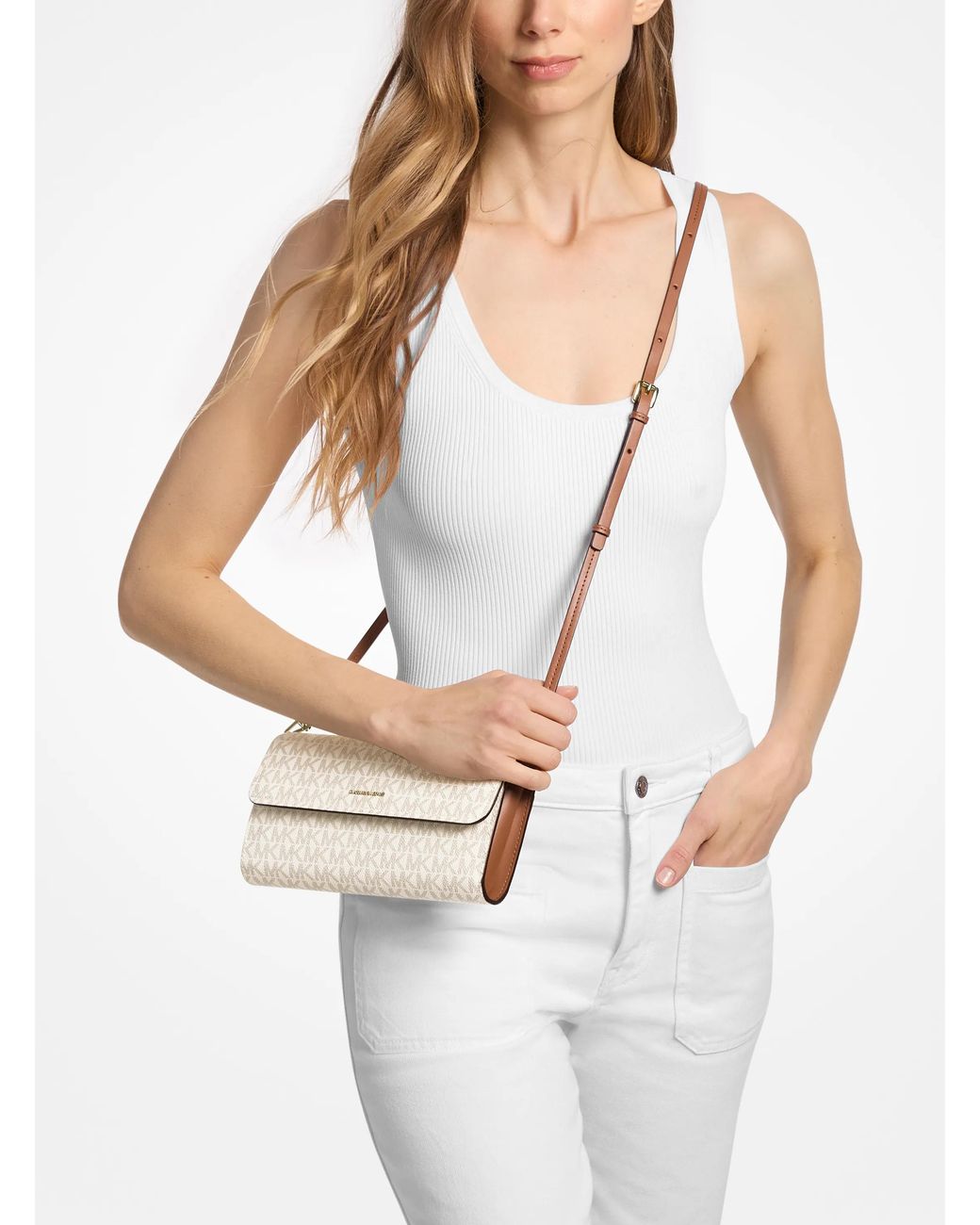 MICHAEL Michael Kors Natural Mk Jet Set Small Signature Logo Smartphone Crossbody Bag