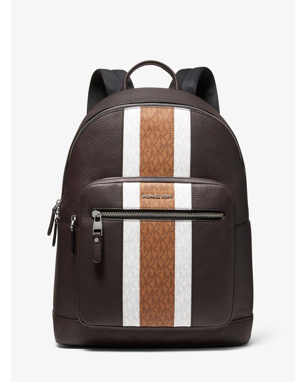 Michael Kors Hudson Pebbled Leather And Logo Stripe Backpack in Brown for Men Lyst