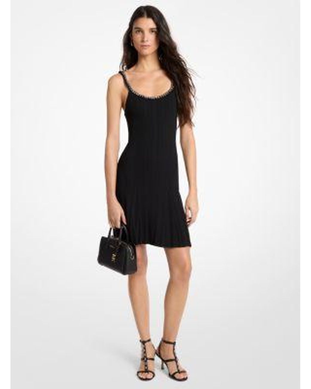 MICHAEL Michael Kors Black Mk Chain Embellished Stretch Knit Tank Dress