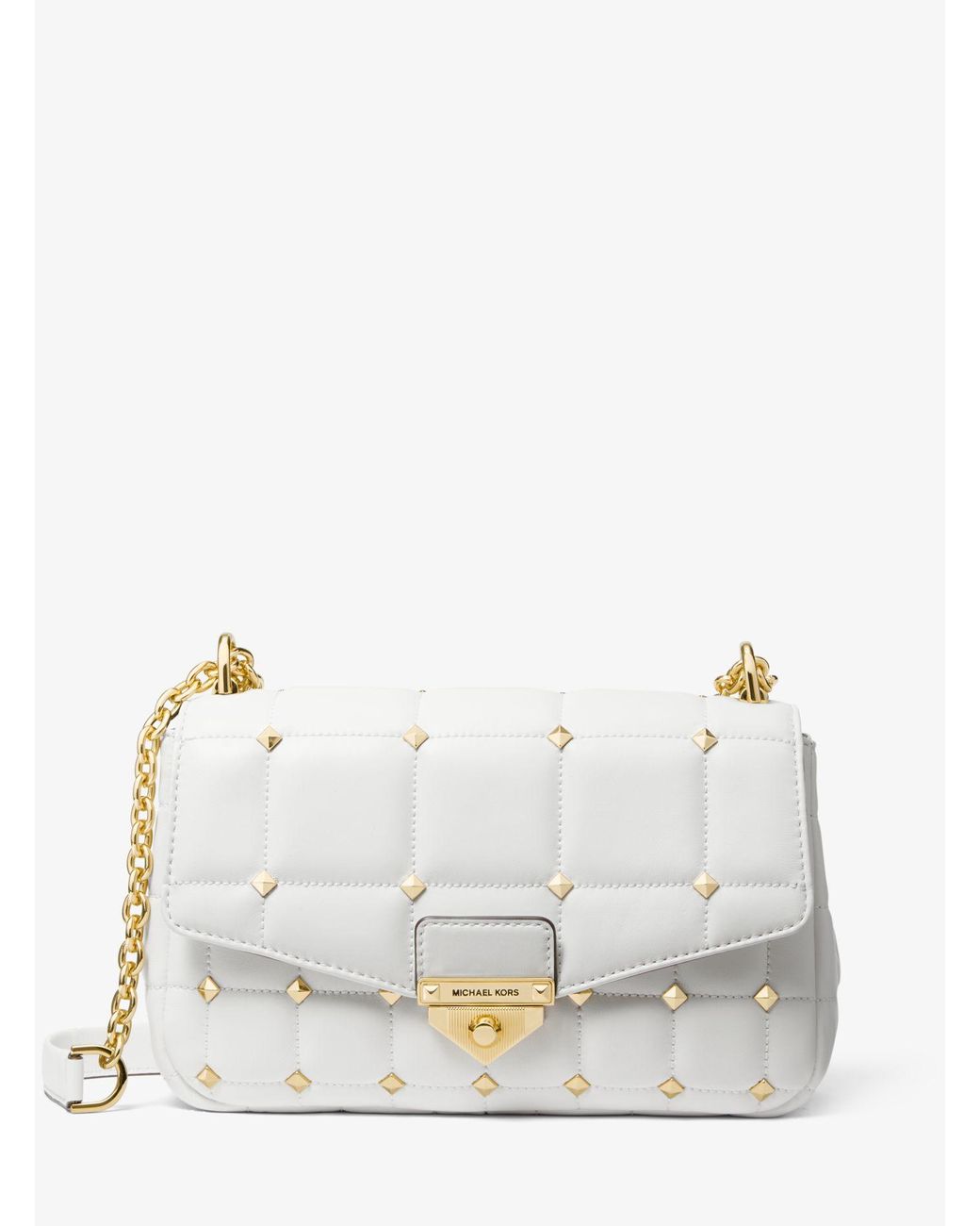 Michael Kors Soho Large Studded Quilted Leather Shoulder Bag in White ...