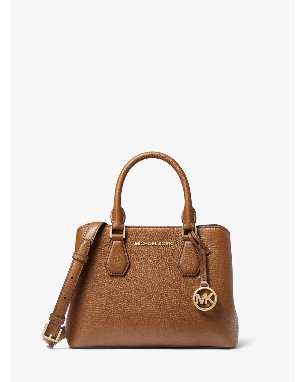 MICHAEL Michael Kors Camille Small Pebbled Leather Satchel in Brown | Lyst