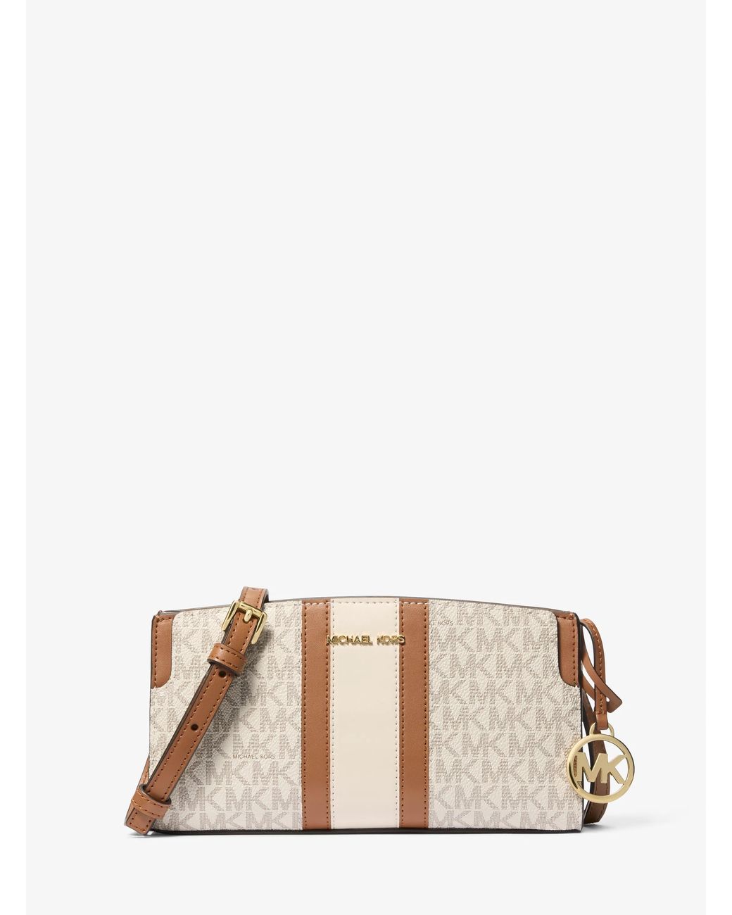 MICHAEL Michael Kors Natural Mk Becca Small Signature Logo Stripe Crossbody Bag