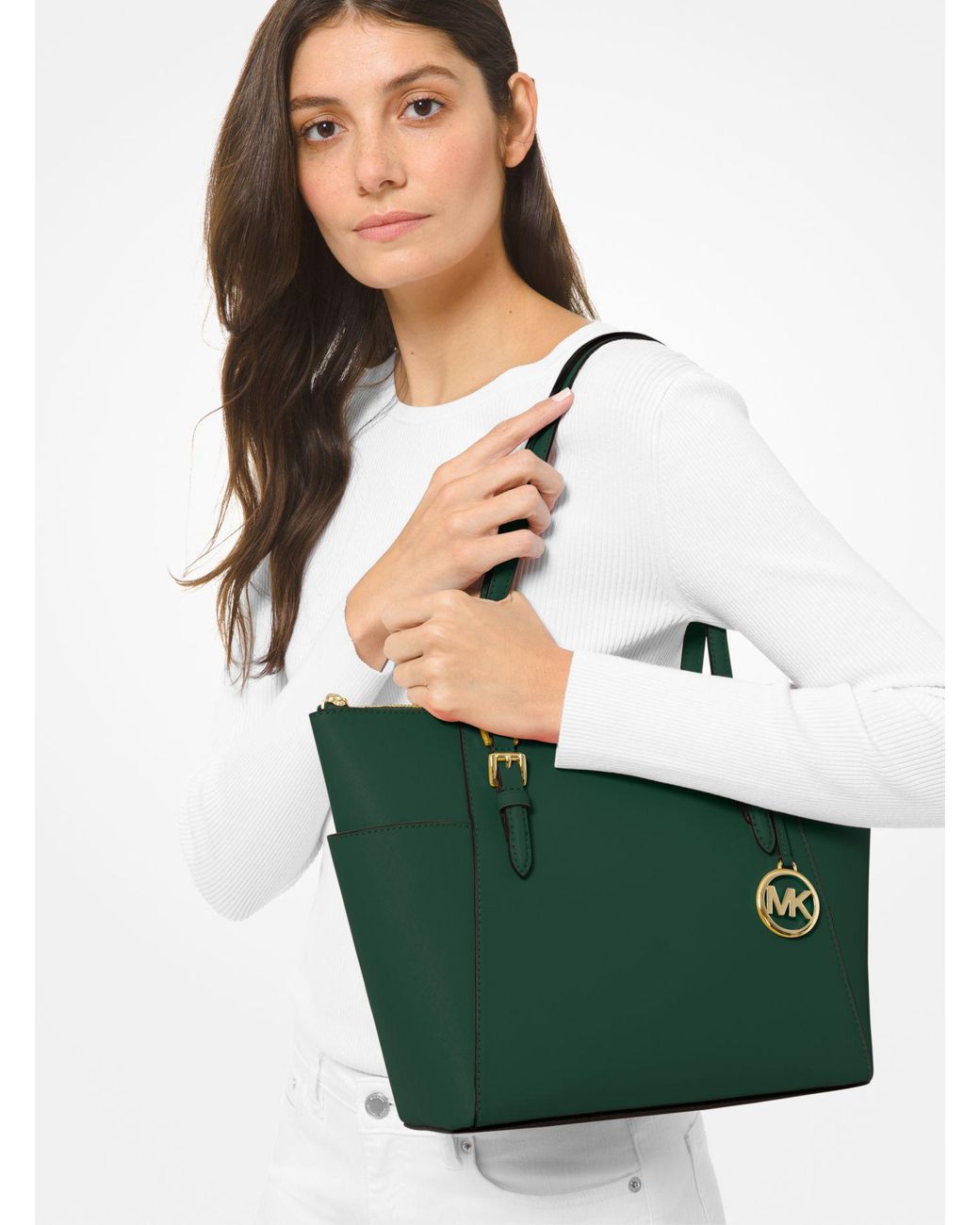 Michael Kors Charlotte Large Saffiano Leather Top-zip Tote Bag in Green |  Lyst
