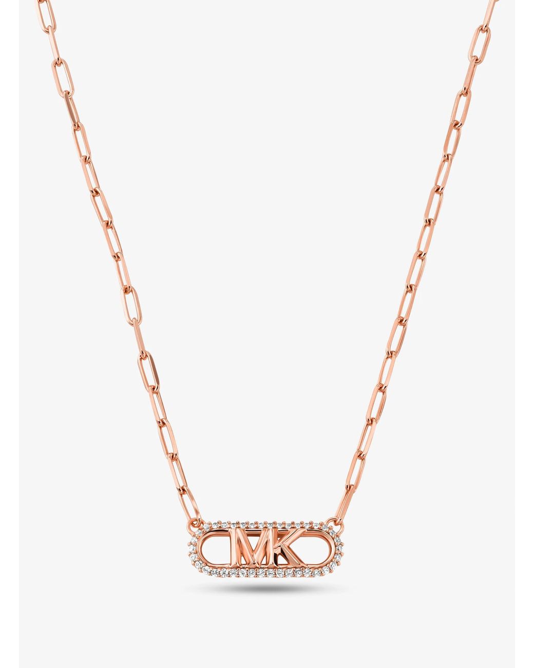 Michael Kors White Mk Precious Metal-Plated Sterling Empire Logo Chain Link Necklace
