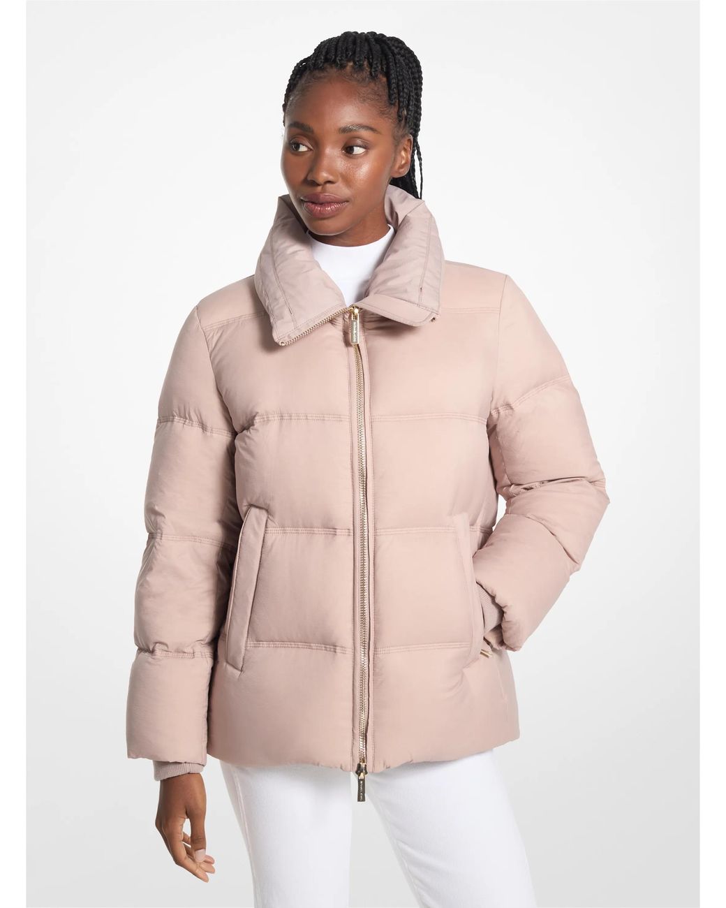 MICHAEL Michael Kors Pink Quilted Puffer Jacket With Faux Fur Collar