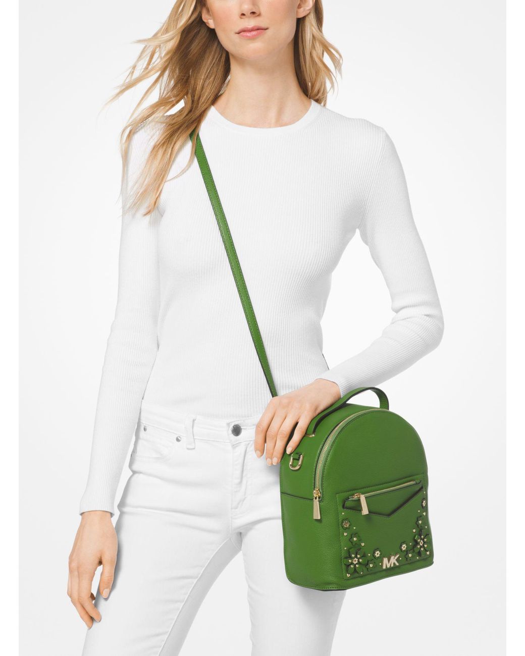 Floral Embellished Pebbled Leather 