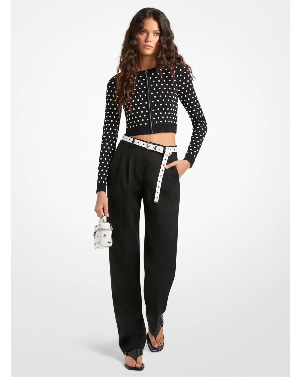 MICHAEL Michael Kors Black Mk Pleated Stretch Wool Blend Twill Trousers