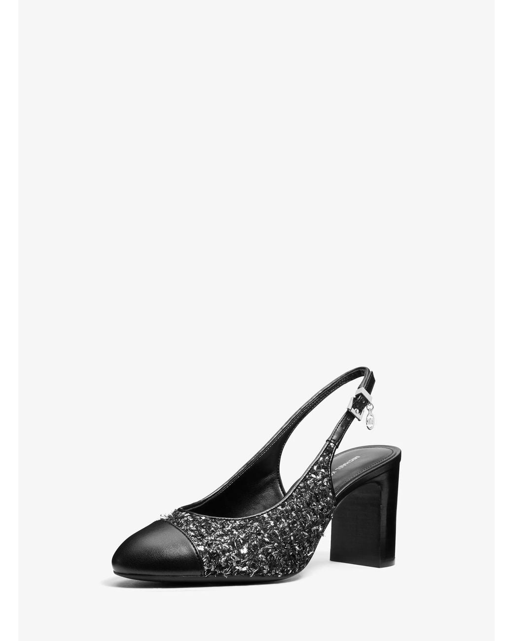 MICHAEL Michael Kors White Michael Kors Piper Flex Metallic Tweed And Leather Slingback Pump