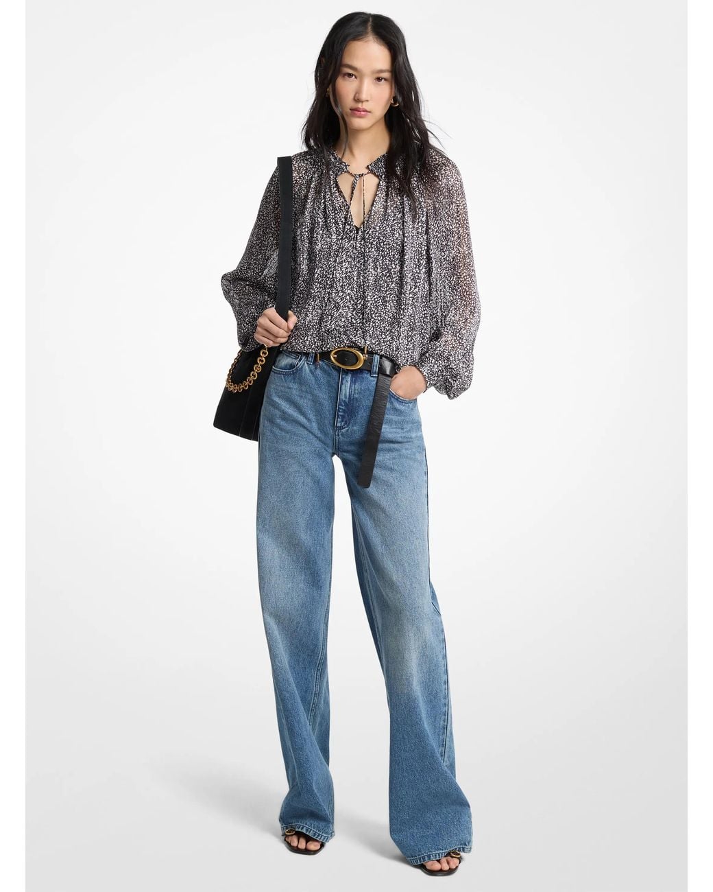MICHAEL Michael Kors Blue Michael Kors Metallic Printed Georgette Blouse