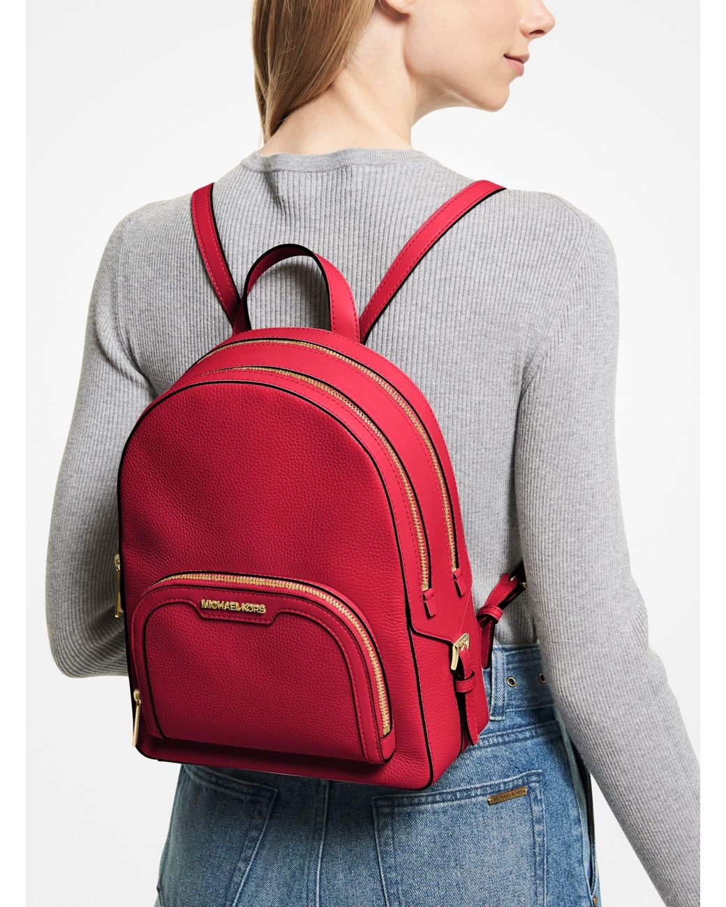 Michael kors red leather backpack online