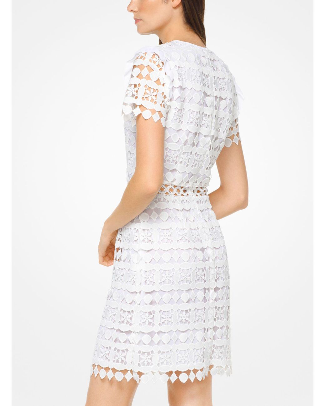 Michael Kors Geometric Floral Lace Dress in White | Lyst