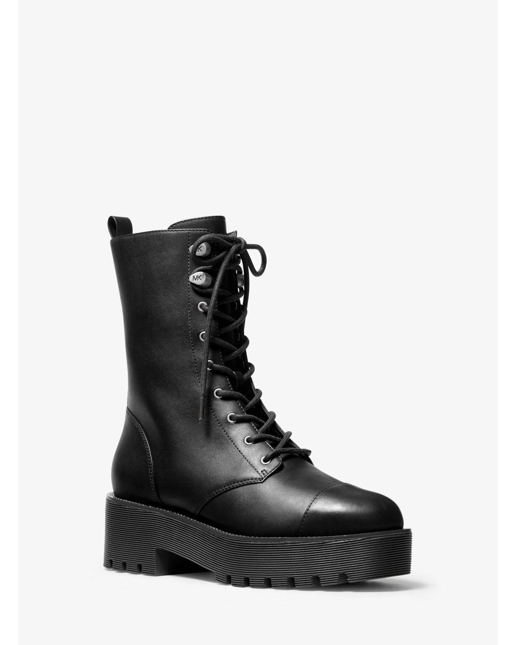 bryce leather and logo platform combat boot