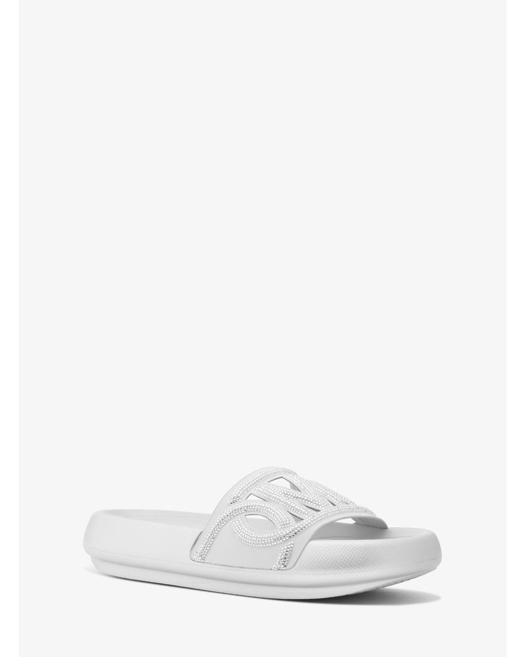 Michael Kors Splash Embellished Scuba Slide Sandal in White | Lyst UK