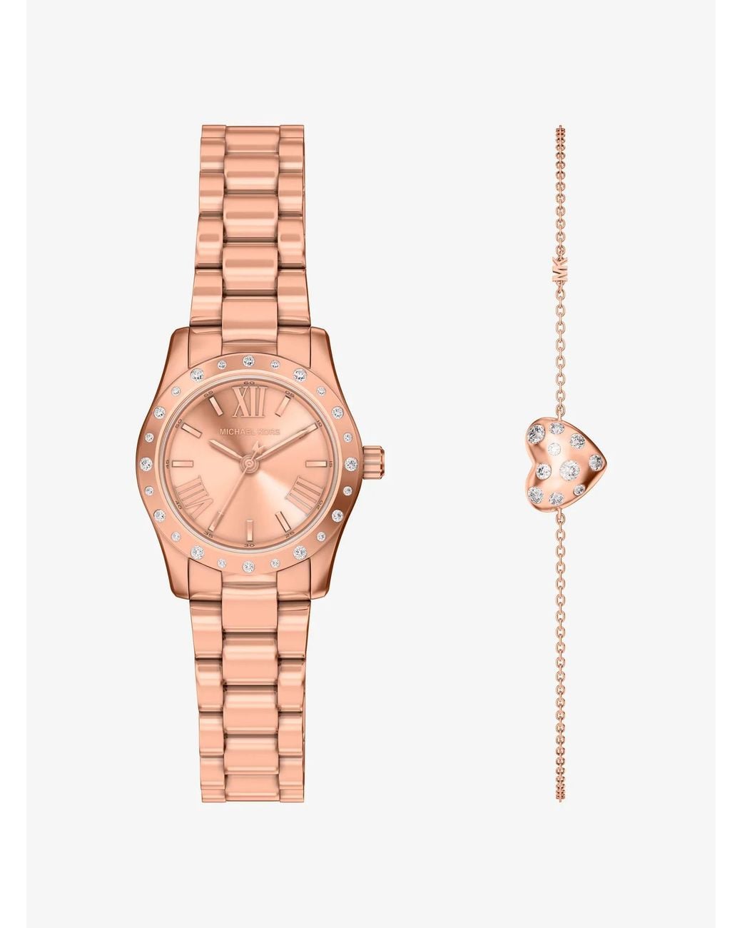 Michael Kors White Petite Lexington Pavé-Tone Watch And Heart Bracelet Gift Set