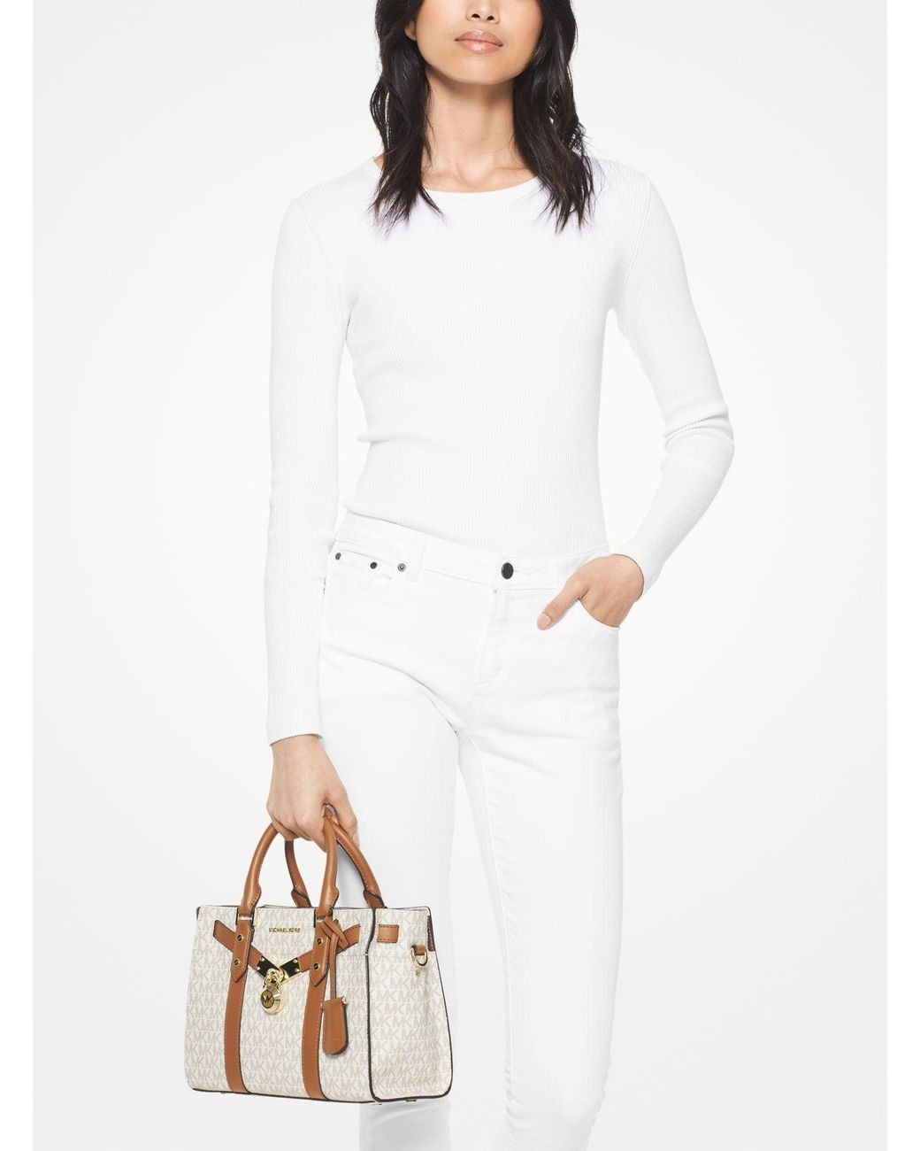 Michael michael kors nouveau hamilton small logo and leather satchel sale