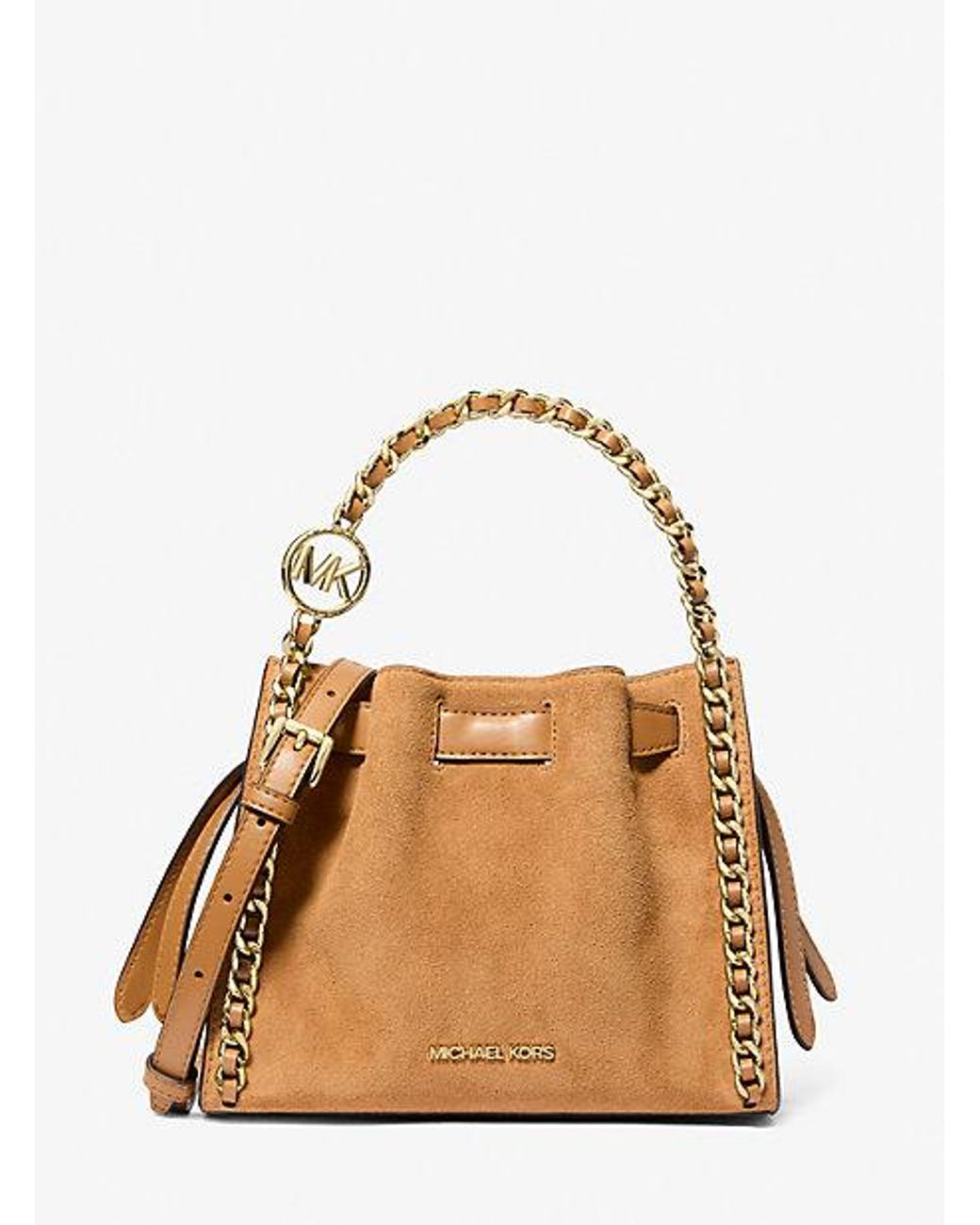 Michael Kors Mina Small Suede Logo Chain Crossbody Bag in Brown Lyst