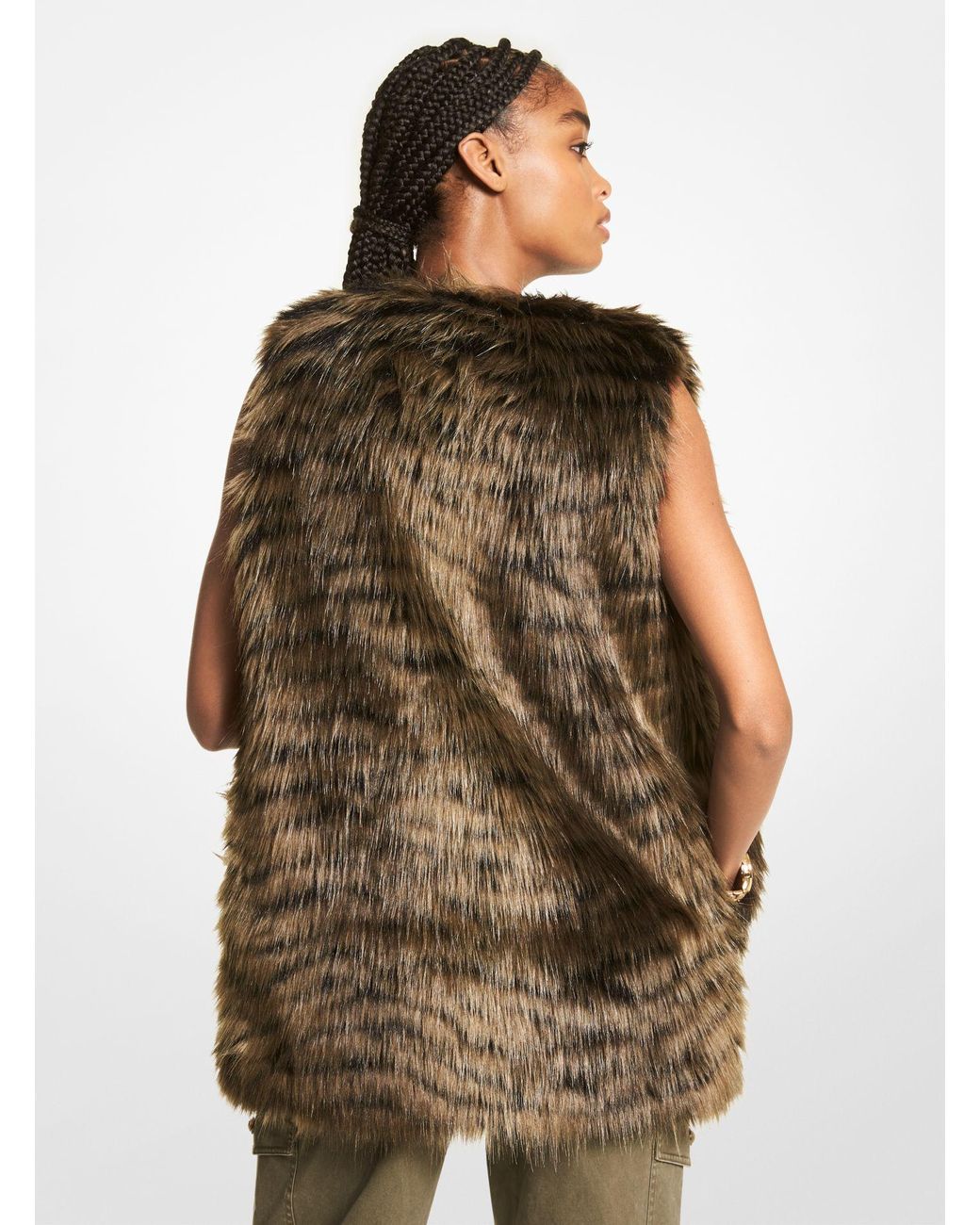 Michael Kors Tiger Print Faux Fur Vest 