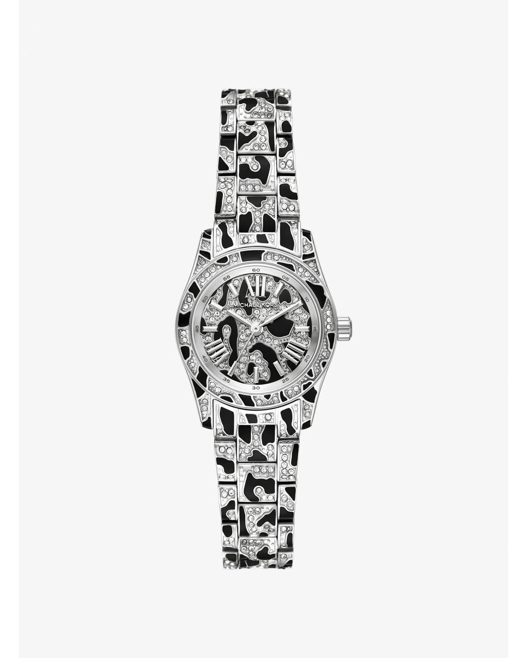 Michael Kors White Mk Petite Lexington Pavé Animal Print-Tone Watch