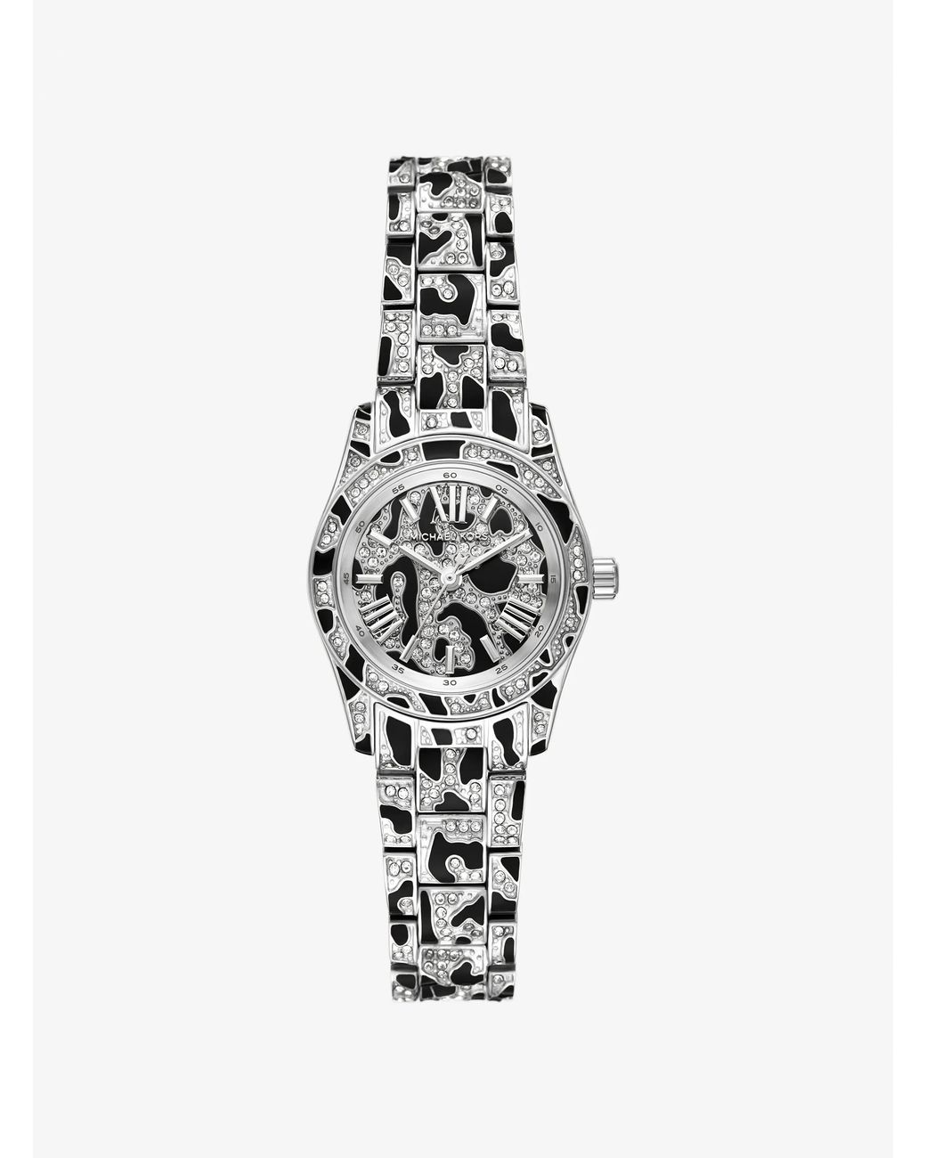 Michael Kors White Mk Petite Lexington Pavé Animal Print-Tone Watch