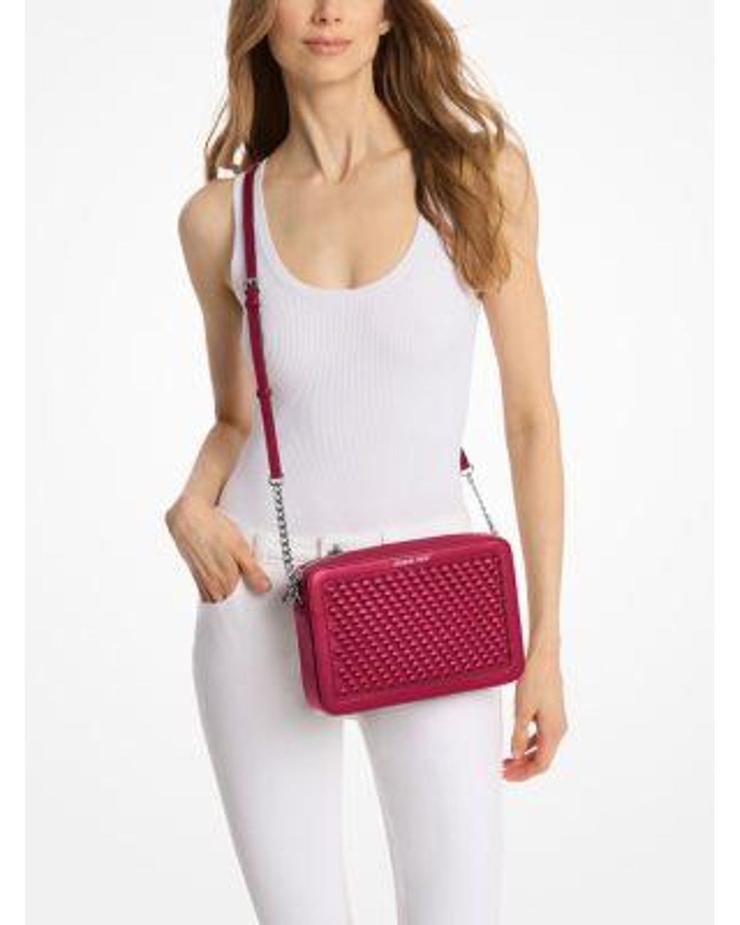 Michael Kors Red Jet Set Large Woven Crossbody Bag