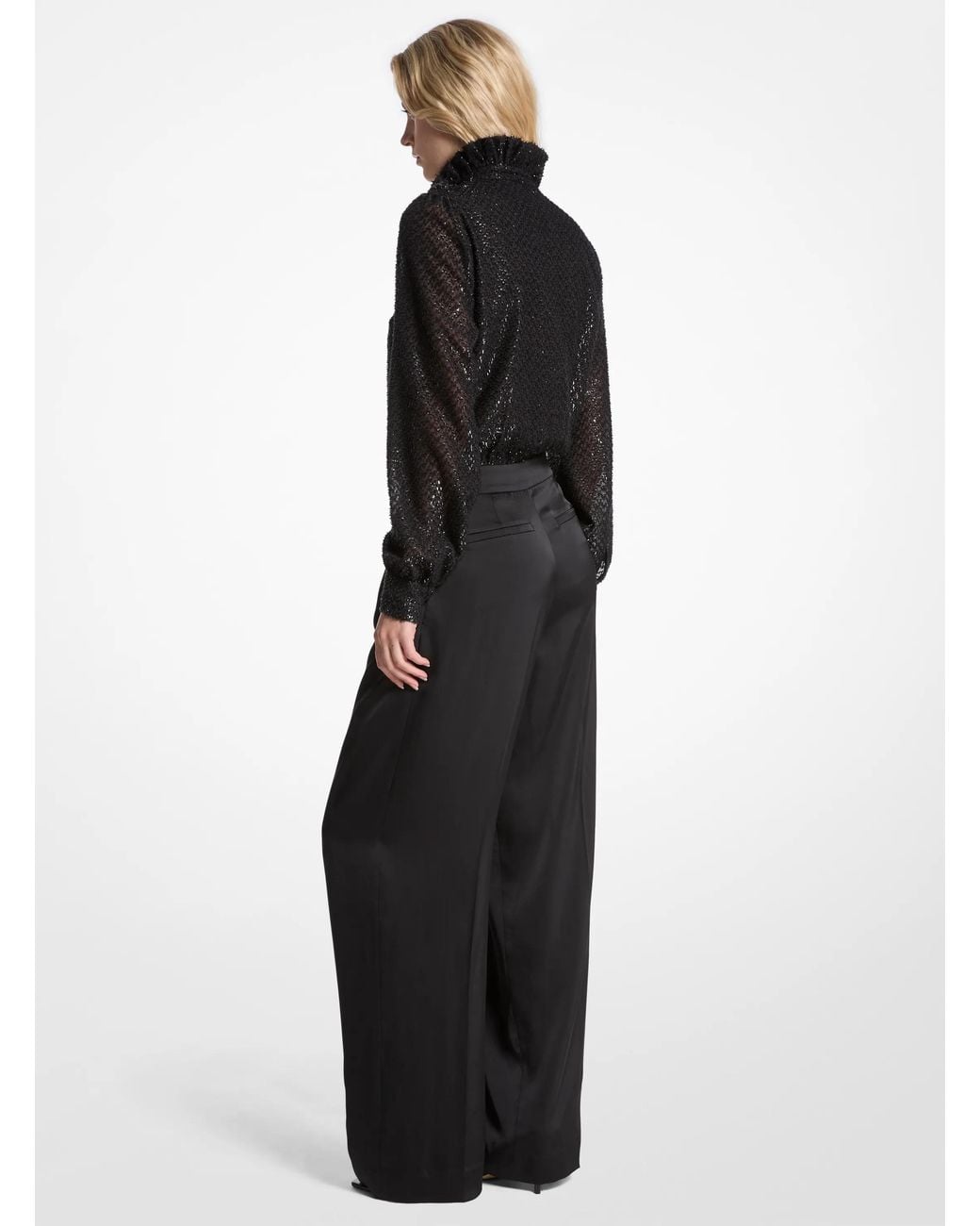 MICHAEL Michael Kors Black Michael Kors Metallic Clip Jacquard And Satin Tie-Neck Jumpsuit