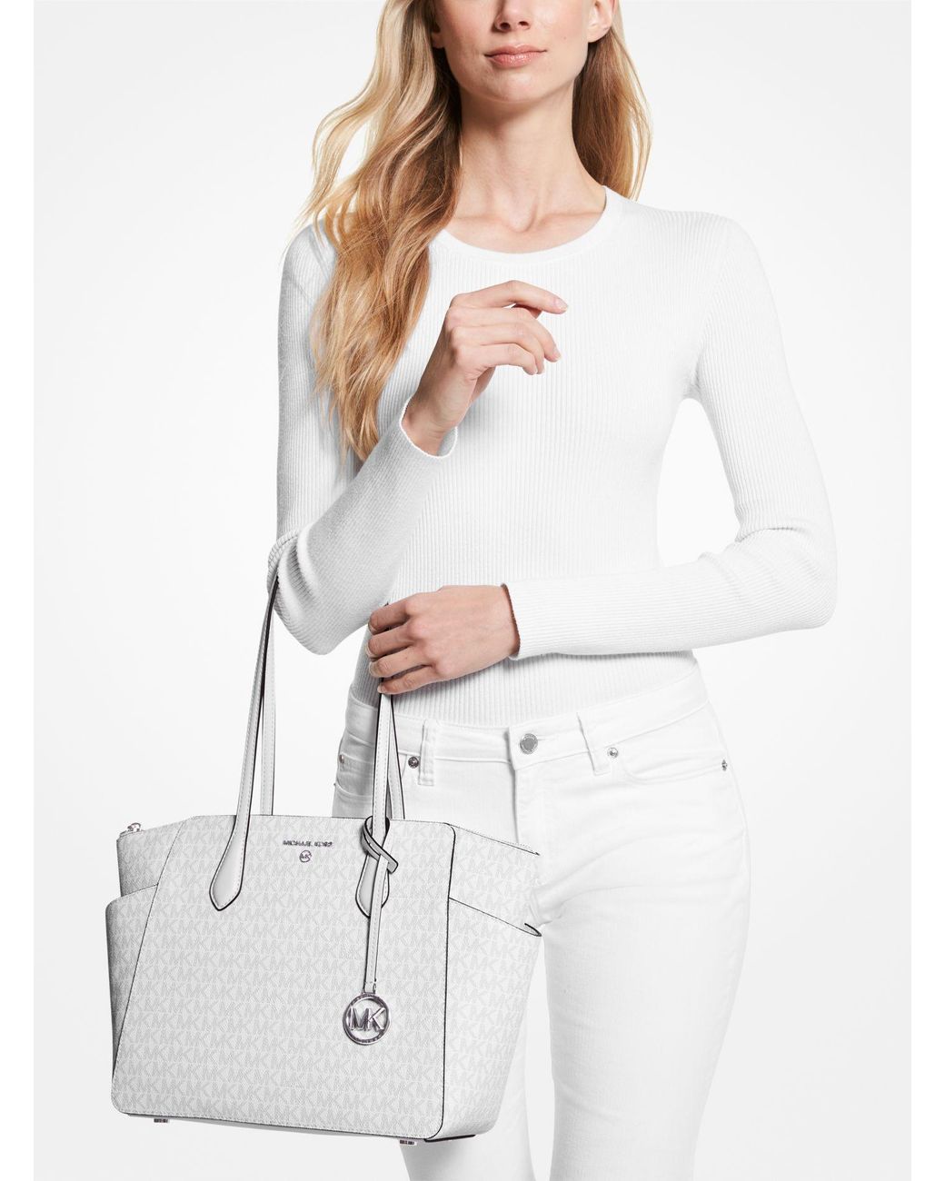 Michael kors clearance white logo tote