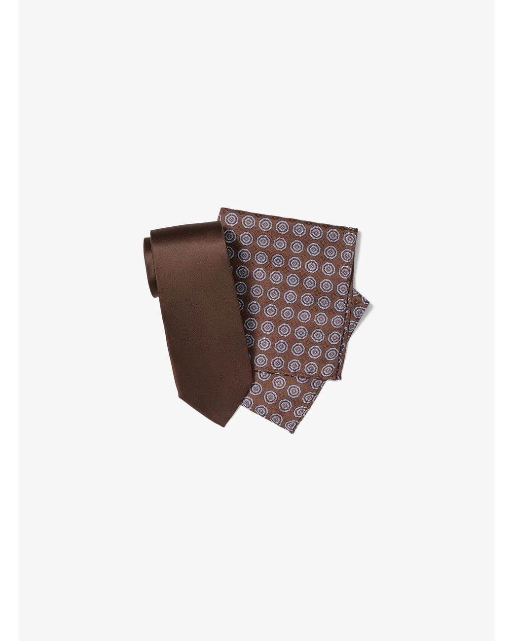 Michael Kors White Mk Silk Tie And Printed Pocket Square Gift Set for men