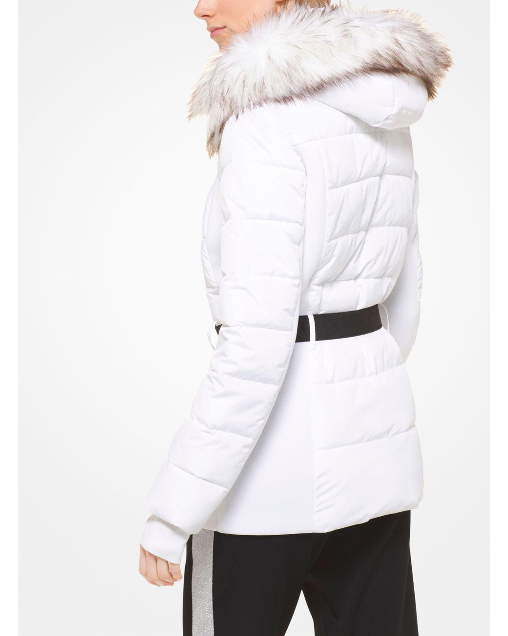 Michael Kors Faux Fur-trimmed Belted Puffer Jacket in White | Lyst