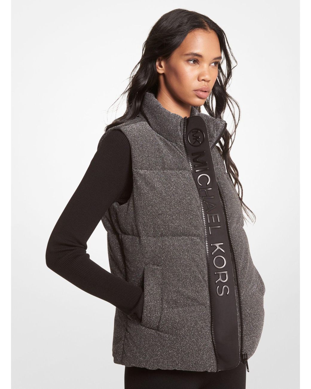 Michael Kors Quilted Metallic Knit Puffer Vest | Lyst