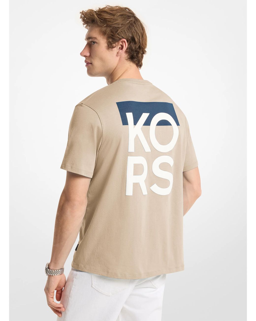 Michael Kors Natural Mk Graphic Logo Cotton Jersey T-Shirt for men