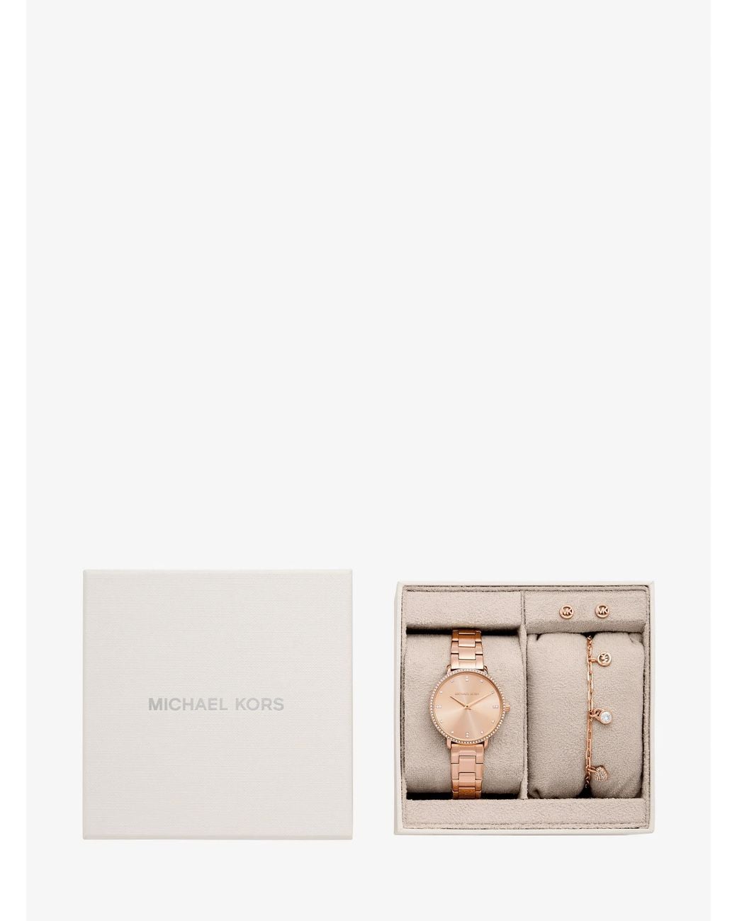 Michael Kors Natural Mk Mini Pyper Pavé-Tone Watch And Jewelry Gift Set