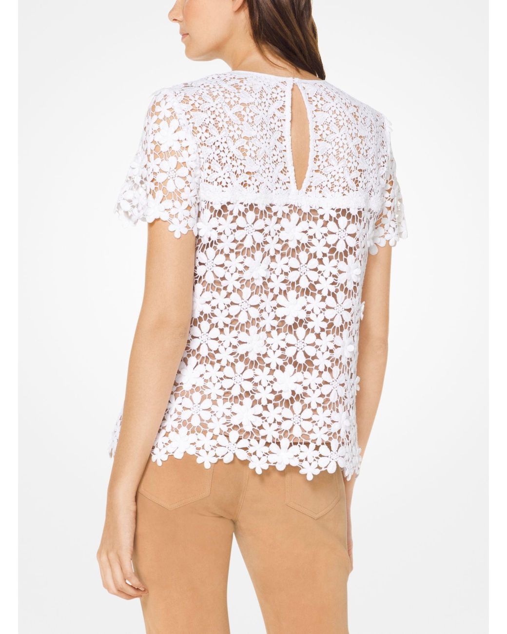 Michael Kors Mixed Floral Lace Top in White | Lyst